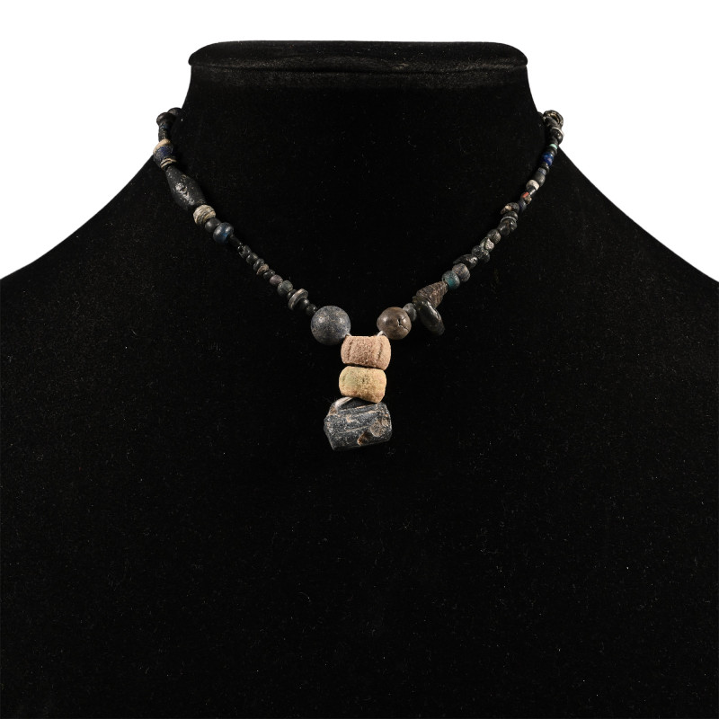 Roman Black Glass Bead Necklace String. 1st-4th century A.D. and later Restrung ...