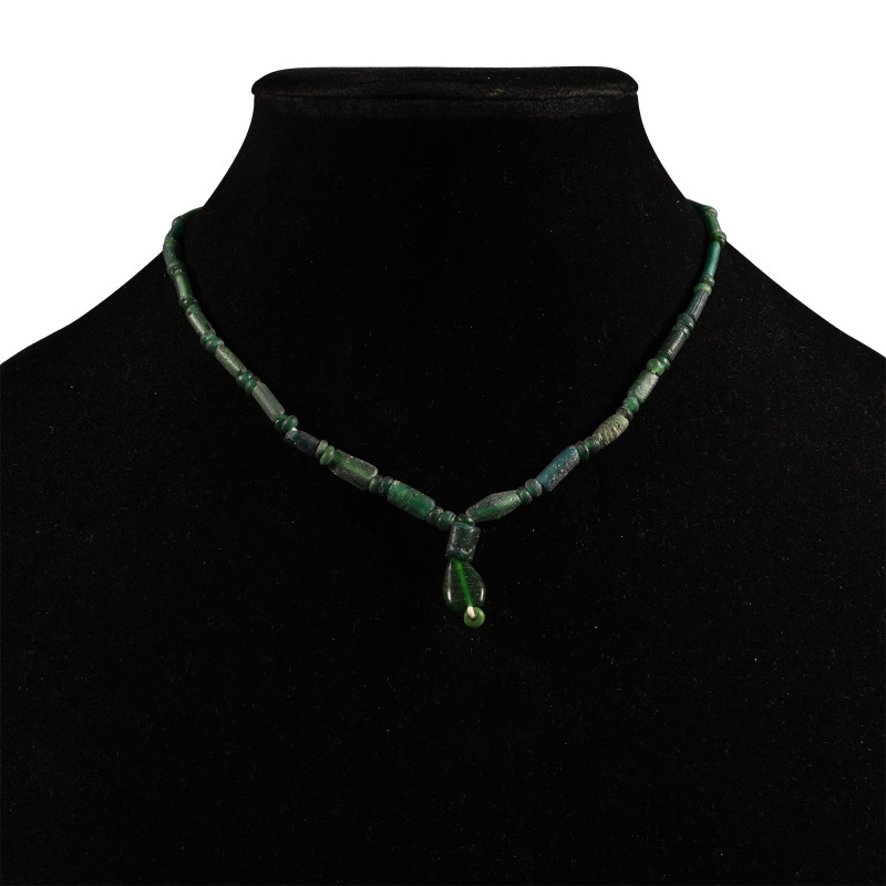 Roman Green Glass Bead Necklace String. 1st-4th century A.D. and later Restrung ...