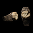 Roman Silver Ring with Clasped Hands Gemstone. 3rd-4th century A.D.