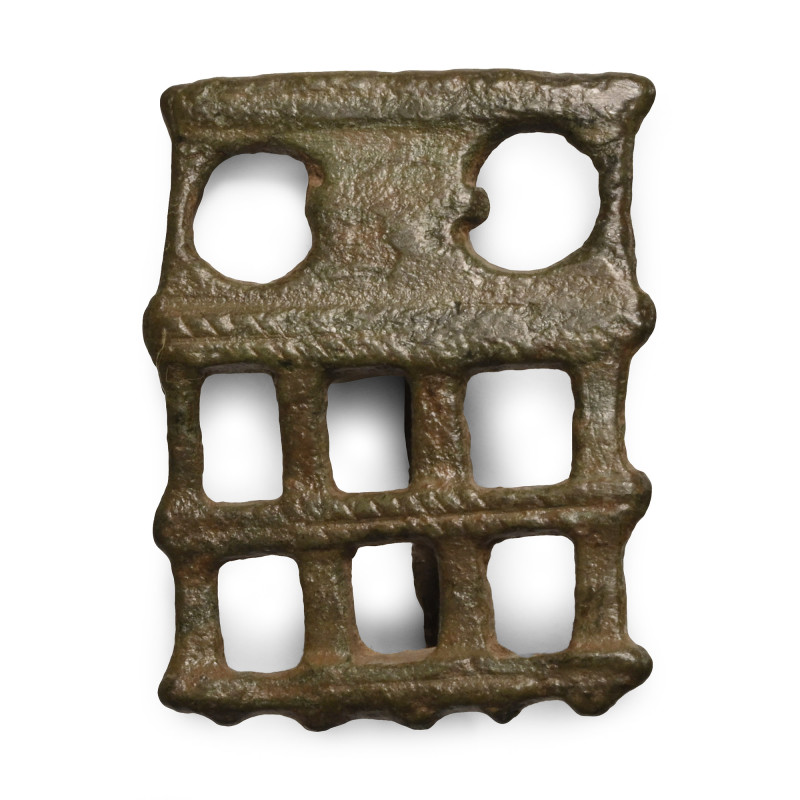Roman Bronze Camp Gate Plate Brooch. Late 3rd-4th century A.D. An openwork plate...