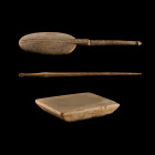 Roman Stone Palette and Bone Implement Group. 1st-4th century A.D.
