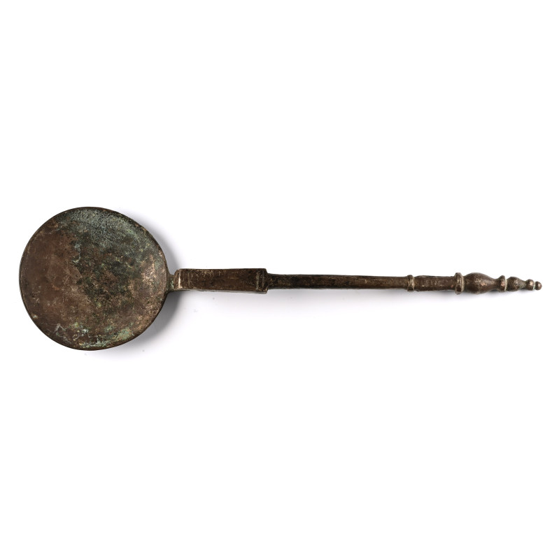 Roman Swan-Necked Silver Spoon. 1st-3rd century A.D. Round-section stem with bal...