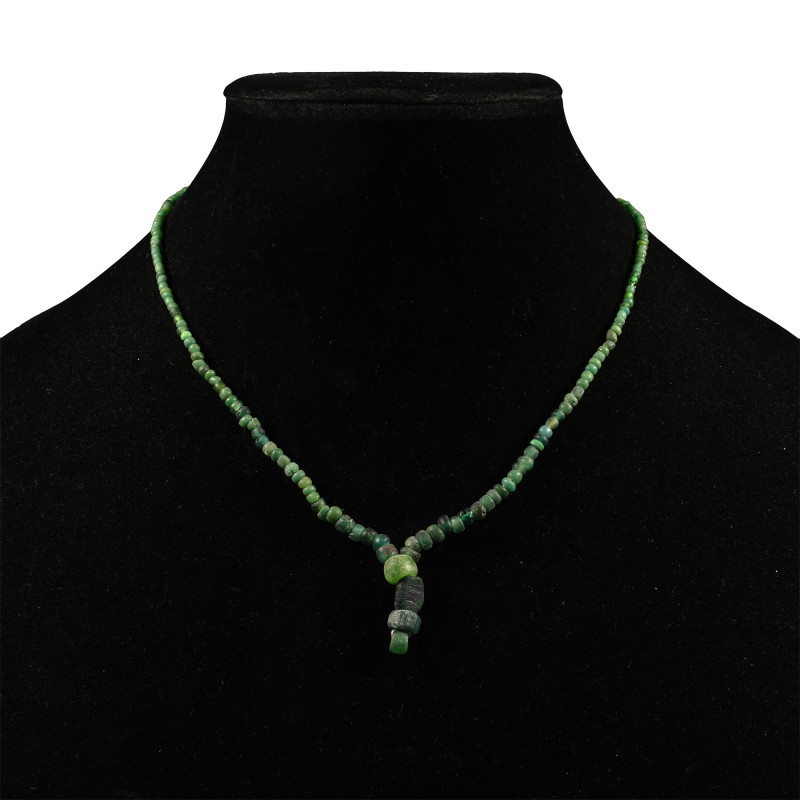 Roman Green Glass Bead Necklace String. 1st-4th century A.D. and later Restrung ...