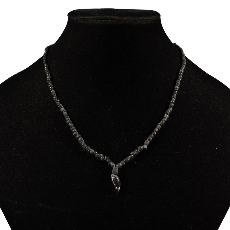 Roman Black Glass Bead Necklace String. 1st-4th century A.D. and later Restrung ...