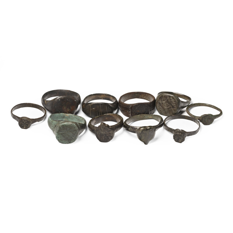 Roman to Medieval Bronze Ring Collection. 1st-16th century A.D. Comprising ten r...