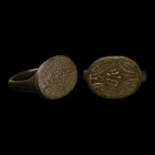 Medieval Bronze Ring with Rose in Lozenge. 14th-16th century A.D.