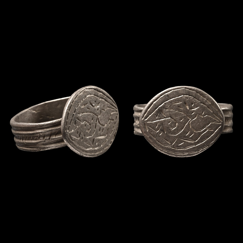 Medieval Silver Decorated Ring. 15th-16th century A.D. Comprising a wide grooved...