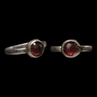 Medieval Silver Ring with Garnet Cabochon. 13th-14th century A.D.