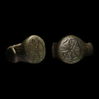 Medieval Bronze Ring with Expanding Cross. 14th-15th century A.D.