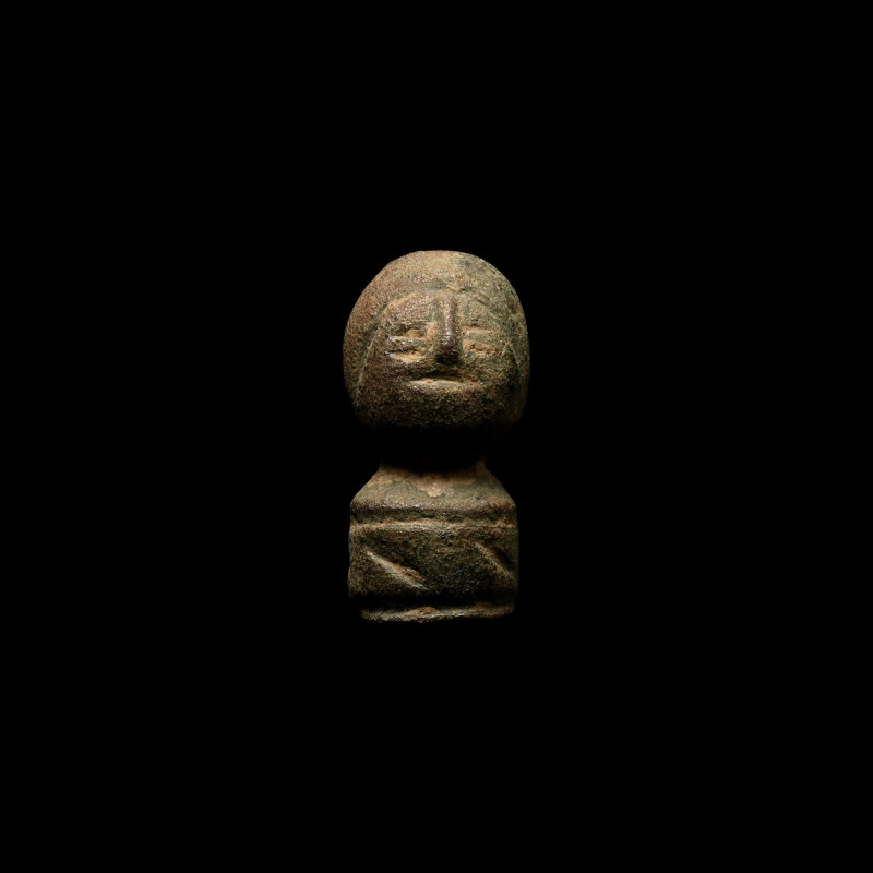 Medieval Bronze Knife Handle Pommel with Bust. 1450-1500 A.D. From a scale knife...