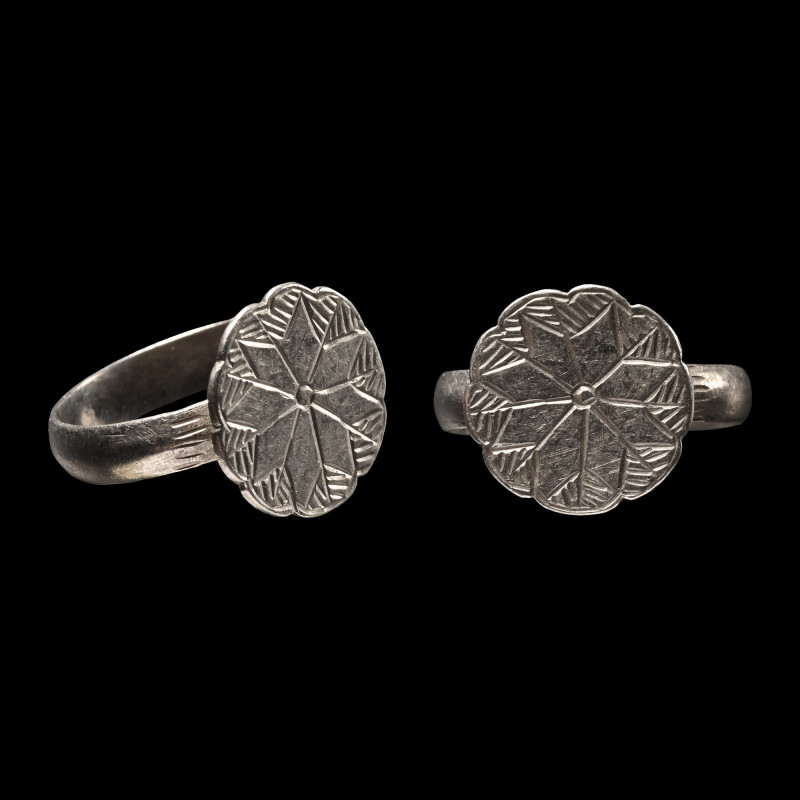 Medieval Silver Ring with Star. 15th-16th century A.D. Comprising a D-section ho...