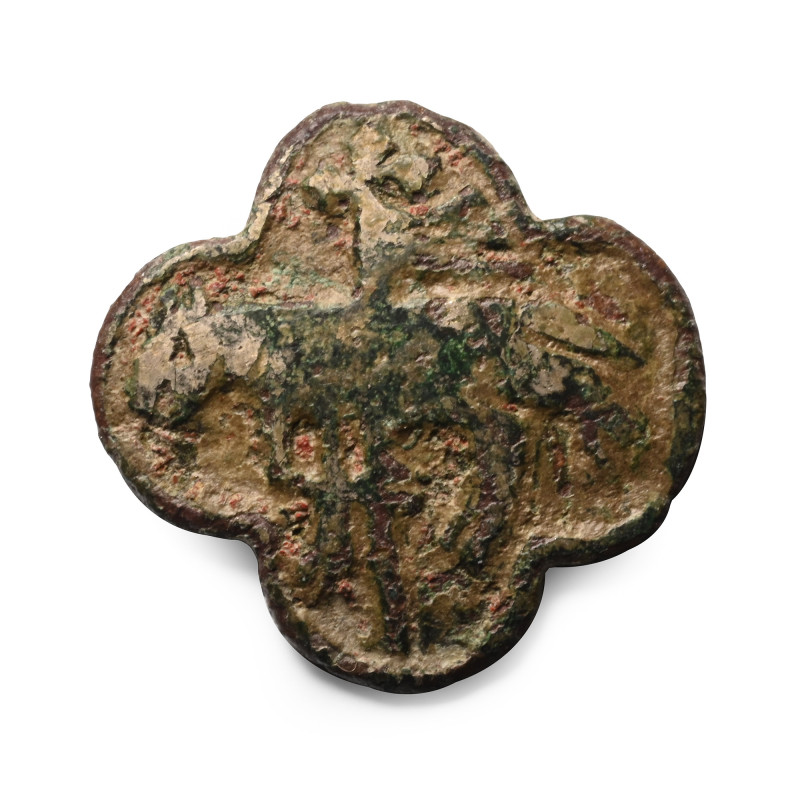 Medieval Silvered Bronze Knight's Horse Harness Pendant with Lamb of God. 13th-1...