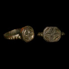 Medieval Bronze Ring with Floral Cross. 14th-16th century A.D.
