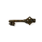 Large Medieval Bronze Door Key with Lozenge-Shaped Handle. 1150-1400 A.D.