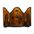 Russian Travelling Triptych Icon with Silver Mounts. Circa 1800 A.D.