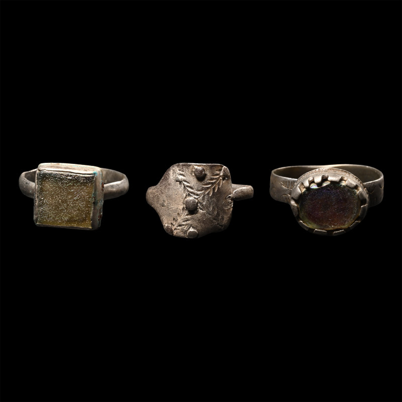 Post Medieval Silver Ring Group. Circa 16th century A.D. Comprising three rings,...