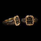 Engraved Gold and Black Enamel Memento Mori Ring. 19th century A.D.