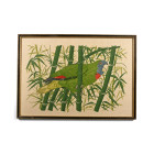 Framed Red-Necked Amazon Parrot on Linen. Mid 20th century A.D.