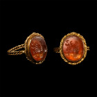 Gold Ring with Scorpion Gemstone. 20th century A.D.