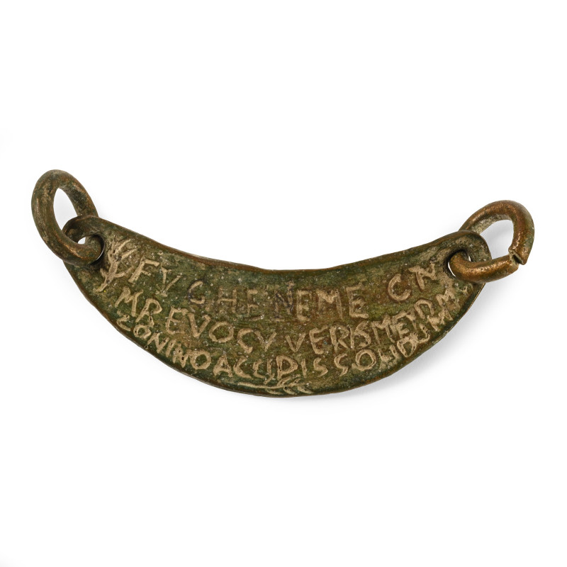 Post Medieval Roman Style Bronze Dedicatory Plaque. 20th century A.D. Crescent-s...