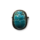 Egyptian Style Faience Scarab in Silver Brooch. 19th century A.D.