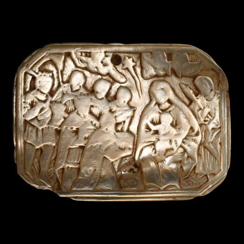 Post Byzantine Adoration of the Magi Shell Plaque. 17th-18th century A.D. Octago...