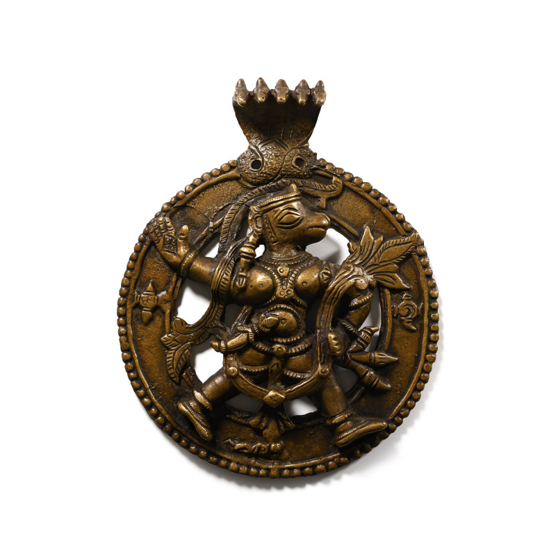 Indian Sacred Copper-alloy Plaque with Hindu God. Late 19th-early 20th century A...