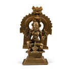 Indian Sacred Copper-alloy Two-Part Seated Hindu God Statuette. Late 19th-early 20th century A.D.