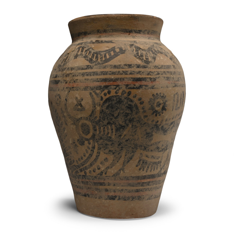 Indus Valley Painted Terracotta Vase with Zebu. 3rd-2nd millennium B.C. Tall pir...