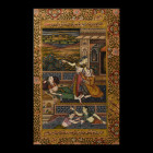 Framed Indian Watercolour Painting with Courtly Scene. 19th-early 20th century A.D.