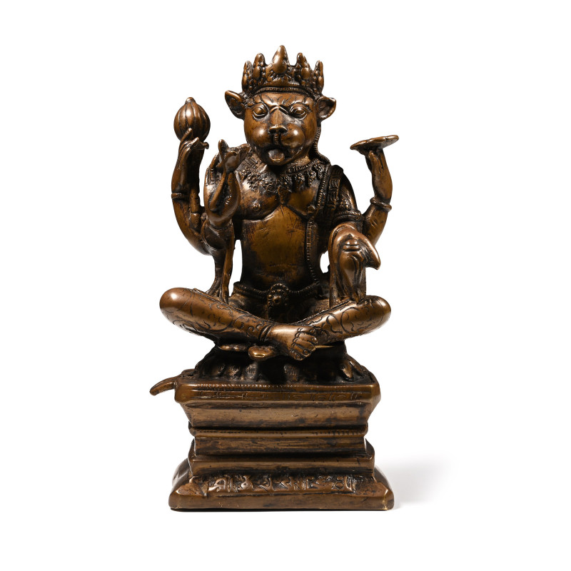 Indian Sacred Copper-alloy Seated Hindu God. Circa 18th-19th century A.D. Hollow...