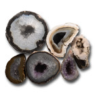 Cut and Polished Agate Crystal Geode Half Collection [6].