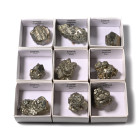 Boxed Pyrite 'Fools Gold' Mineral Specimen Group [9].