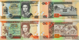 Country : BELIZE 
Face Value : 10 et 20 Dollars Lot 
Date : 2000-2001 
Period/Province/Bank : Central Bank of Belize 
Catalogue reference : P.62b et P...