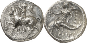 (272-240 a.C.). Italia. Taras. Didracma. (S. 374 var) (CNG. I, 889 var). 6,01 g. MBC+.