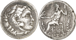 Imperio Macedonio. Lisímaco (323-281 a.C.). Colofón. Tetradracma. (S. 6811 var) (CNG. III, 1749a). Parte del reverso manipulado. 16,52 g. (MBC).