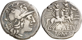 (hacia 138 a.C.). Gens Aelia. Denario. (Bab. 3) (Craw. 233/1). 3,85 g. MBC-.