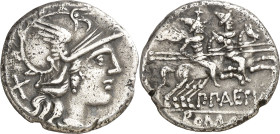 (hacia 138 a.C.). Gens Aelia. Denario. (Bab. 3) (Craw. 233/1). Incisión en canto. 3,85 g. (MBC).