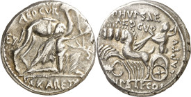 (58 a.C.). Gens Aemilia. Denario. (Bab. 8) (Craw. 422/1b). 4,06 g. MBC/MBC+.