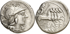 (hacia 136 a.C.). Gens Antestia. Denario. (Bab. 9) (Craw. 238/1). 3,74 g. MBC.