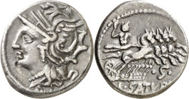 (hacia 104 a.C.). Gens Appuleia. Denario. (Bab. 1) (Craw. 317/3b). ¿Punzonada? en anverso. 3,90 g. (MBC).