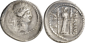 (hacia 42 a.C.). Gens Claudia. Denario. (Bab. 15) (Craw. 494/23). Pequeñas contramarcas en anverso. 3,96 g. MBC-/MBC.