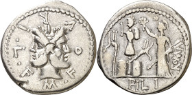 (hacia 119 a.C.). Gens Furia. Denario. (Bab. 18) (Craw. 281/1). Contramarca en anverso. 3,81 g. MBC.