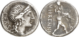 (hacia 108-107 a.C.). Gens Herennia. Denario. (Bab. 1) (S. 1a) (Craw. 308/1b). 3,74 g. MBC.