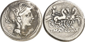 (hacia 111-110 a.C.). Gens Mallia. Denario. (Bab. 2) (Craw. 299/1b). 3,82 g. MBC.