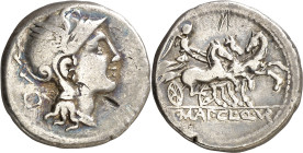 (hacia 111-110 a.C.). Gens Mallia. Denario. (Bab. 2) (Craw. 299/1b). 3,89 g. MBC-.
