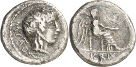 (hacia 89 a.C.). Gens Porcia. Quinario. (Bab. 7) (Craw. 343/2b). Rayas. 1,91 g. (MBC-).