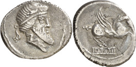 (hacia 90 a.C.). Gens Titia. Denario. (Bab. 1) (Craw. 341/1). 3,74 g. MBC-.