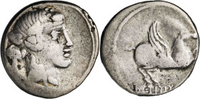 (Hacia 90 a.C.). Gens Titia. Denario. (Bab. 2) (Craw. 341/2). 3,77 g. BC.