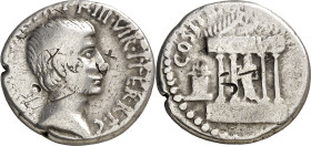 (36 a.C.). Octavio Augusto. Denario. (Spink 1545) (S. 90) (Craw. 540/2). Contramarcas en ambas caras. Incisión en canto. 3,79 g. (MBC-/BC+).